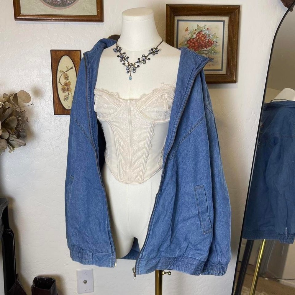 Y2K‎ Floral Embroidered Denim Zip Jacket - Picture 2 of 7